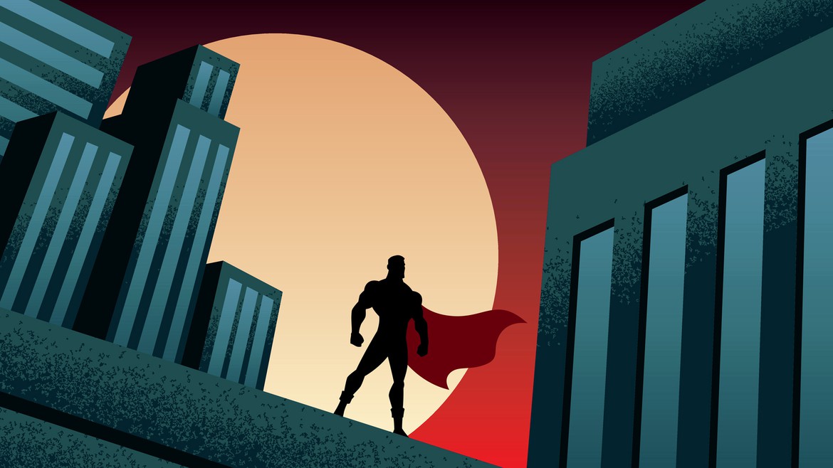 Illustration von Superman zwischen Häuserblocks