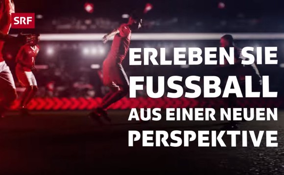 Screenshot aus Trailer zur SRf Sport App mit Schriftzug «Fussball aus einer neuen Perspektive»